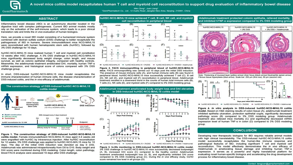 A Novel Mouse Colitis Model Recapitulating Human T Cell and Myeloid Cell Reconstitution to Support Drug Evaluation in Inflammatory Bowel Disease